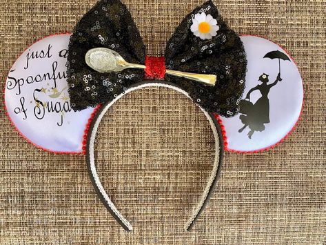 Mary Poppin Inspired Mickey Ears Mary Poppin Disney Ears - Etsy Ears Inspiration, Halloween Headbands, Disney Gear, Diy Disney Ears, Disney Ears Headband, Disneyland Ears, Disney Shopping, Diy Mickey Ears, Disney Mouse Ears