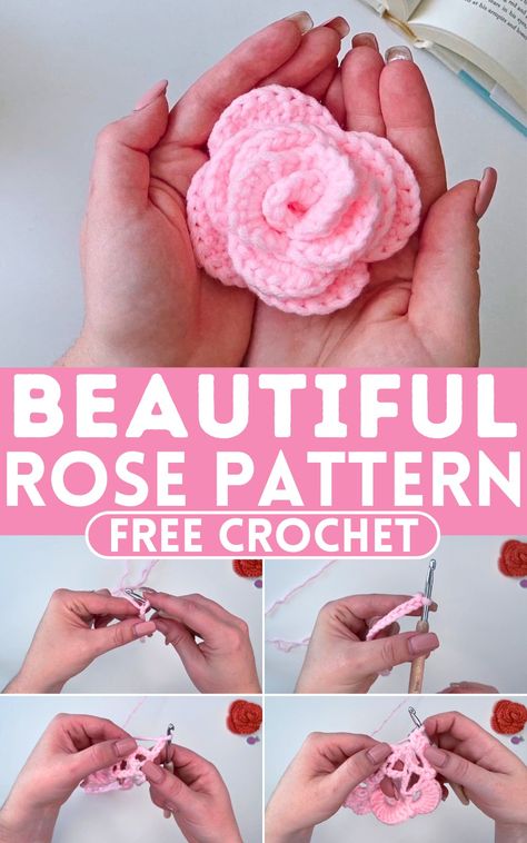 Soft & Cute Crochet Beautiful Rose Pattern Crochet Rose Motif, Rose Crochet Pattern Free, Crochet Roses Free Pattern, Flower Crochet Tutorial, Hands Dance, Free Crochet Rose Pattern, Diy Tree Ornaments, Crochet Flower Hat, Crochet Headband Pattern Free