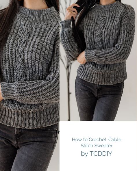 Let's crochet this super cozy sweater here! 💖 Be sure to follow on YouTube, Instagram and check out my Etsy @TCDDIY Crochet Cable Stitch Pattern, Knit Stitch Patterns Free, Cable Sweater Pattern, Crochet Blouses, Crochet Cable Stitch, Crochet Products, Crochet Sweater Dress, Crochet Cardigan Sweater, Stitch Sweater