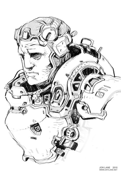 Jon Lane : Sci-Fi Sketch Concept Art - Mech Dude Sci Fi Sketch, Robotic Art, Mech Art, Arte Cyberpunk, Future Tech, Robot Art, Game Character Design, Robot Concept Art, Cyberpunk Art