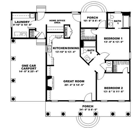 Like it...good layout...home office Smaller Houses, Southern Style Home, Cabin Plan, Smaller Homes, Retirement Living, 2 Bedroom House Plans, Plans Architecture, Small House Floor Plans, Office Area