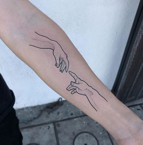 Fingers Reaching Out Tattoo, Tattoo Of Hands Reaching, Two Hands Reaching Tattoo, Reaching Hand Tattoo, Reaching Hands Tattoo, Two Fingers Touching Tattoo, Hands Reaching Tattoo, Hand Reaching Out Tattoo, Reaching Out Tattoo