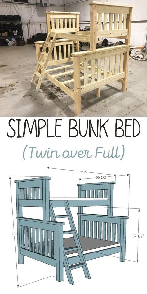 Homemade Bunk Beds, Diy Bunk Beds Plans, Pallet Bunk Beds, Bunk Bed Plan, Bunk Bed Plans, Queen Bunk Beds, Double Bunk Beds, Diy Bunk Bed, Twin Over Full Bunk Bed