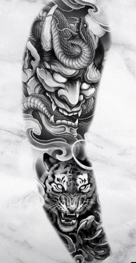 Elbow Tattoo Men Japanese, Japanese Samurai Tattoo Sleeve For Men, Black And Grey Tattoos Sleeve Men, Samurai Tattoo Design Ideas For Men, Japanese Sleeve Tattoos Black And Grey, Mens Japanese Tattoos, Creative Sleeve Tattoos, Japanese Sleeve Tattoo Design, Japanese Tattoo Black And Grey