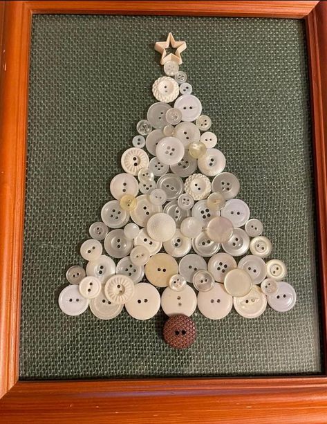 BUTTON ART CENTRAL | I had a lot of white buttons | Facebook White Button Crafts, Christmas Crafts With Buttons Diy Ideas, Button Crafts For Christmas, Button Xmas Trees, Button Frames Ideas, Christmas Button Art Projects, Crafts To Make With Buttons, Button Art Tree, Button Snowman Gift Tags