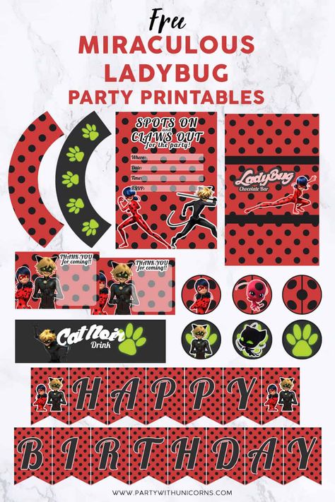 Miraculous Ladybug Party Favor Bags - with FREE Printable Template Free Printable Miraculous Ladybug Invitation, Meraculis Ladybug Birthday, Miraculous Ladybug Party Invitations, Diy Miraculous Ladybug Party, Miraculous Ladybug Free Printables, Miraculous Ladybug Birthday Party Decor, Miraculous Ladybug Cupcake Toppers, Miraculous Ladybug Invitation Template, Ladybug And Cat Noir Party Ideas