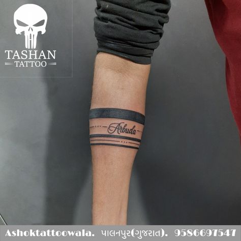 Hand band tattoo with name||Tashantattoo||ashoktattoowala||Gujarat||Banas Kantha||palanpur|| Band Tattoo Designs With Name, Tattoo Hand Band Men, Hand Name Tattoos Men, Name Band Tattoo Design, Tatoos Men Hand Band, Name Tattoo Men, Name Tattoos For Men Arm, Name Tattoo For Men, Name Tattoos For Men Forearm