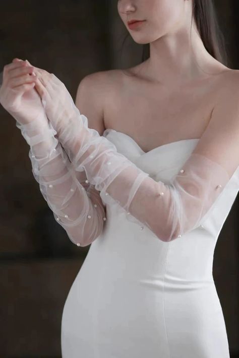 Detachable Sleeves for Wedding Dress Removable Sleeves - Etsy Canada Wedding Dress Arms, Wedding Gloves Long, Embellished Wedding Veil, Sheer Gloves, Tulle Gloves, Pearl Wedding Dress, Pearl Bride, Women Marriage, Elegant Gloves