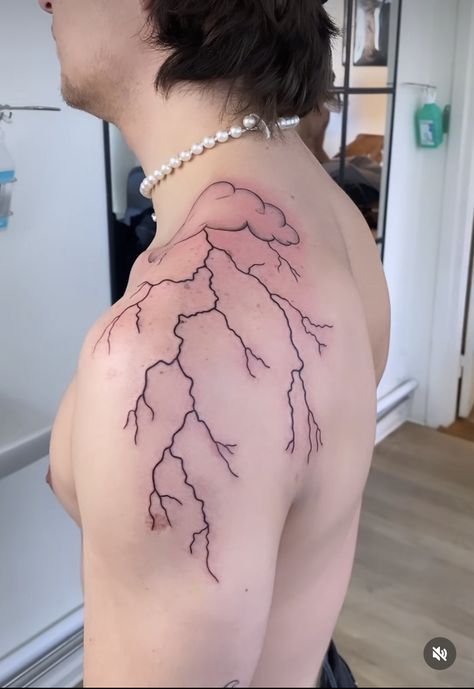 Motif and placement but without the cloud Lighting Cloud Tattoo, Cloud And Lighting Tattoo, Clouds And Lightning Tattoo, Cloud Lightning Tattoo, Tattoo Ideas Female Baddie, Memorial Tattoo Ideas, Lightning Tattoo, Tattoo Shading, Cloud Tattoo