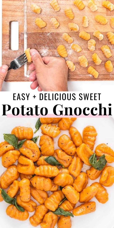 Pumpkin Gnocchi, Healthy Sweet Potato, Sweet Potato Gnocchi, Potato Gnocchi, Stuffed Sweet Potato Healthy, Gnocchi Recipes, Homemade Italian, Healthy Pasta Recipes, Healthy Pastas