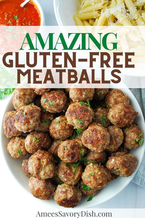 Easy Gluten Free Meatballs, Gf Meatballs, Gluten Free Italian Meatballs, Dairy Free Meatballs, Gluten Free Meatballs Recipe, Meatballs Dinner, Juicy Meatballs, Gluten Free Meat, Gf Meals