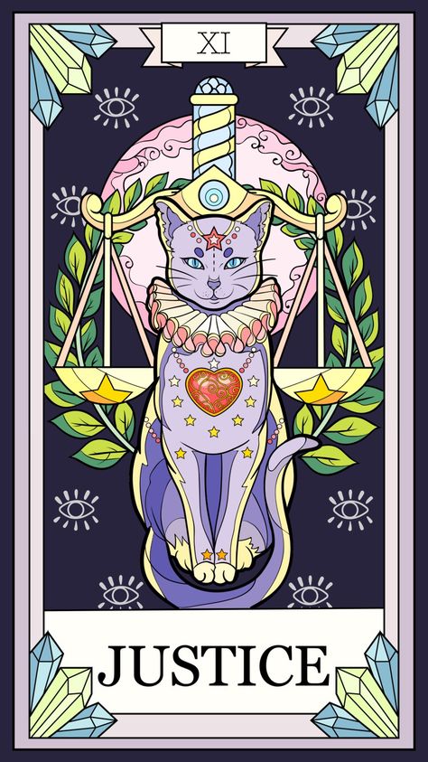 Justice Tarot, Cosmic Universe, Consciousness Art, Oracle Tarot, Tarot Cards Art, Celestial Art, Tarot Art, Cat Cards, Tarot Readers