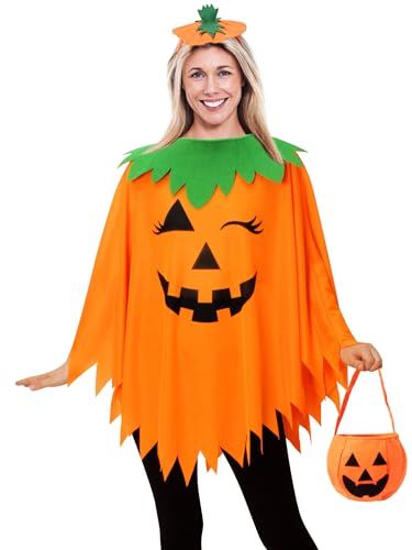 WISHTEN Disfraz de calabaza de Halloween para mujer, poncho de calabaza para adultos con diadema y bolsa, disfraz de Halloween para mujer Halloween Pumpkin Costume, Pumpkin Headband, Halloween Costumes 2023, Costumes 2023, Perfect Halloween Costume, Cape Costume, Hallowen Costume, Pumpkin Hat, Pumpkin Costume