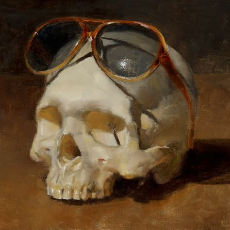 Sunbathing. 2019. Dreaming of the warm sun on this day of 🥶 and 🌧️🌨️. #oil #painting #oilpainting #art #fineart #oilpainting #oiloncanvas… | Instagram Skull Oil Painting, Skull With Sunglasses, Skull Sunglasses, Figurative Art, Figure Painting, Insta Art, Realism, Still Life, Oil On Canvas