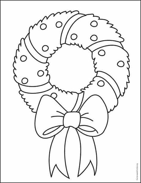 Easy How to Draw a Christmas Wreath Tutorial and Christmas Wreath Coloring Page · Art Projects for Kids Easy Drawings For Christmas, Cool Art Drawings Christmas, Easy To Make Wreaths, Christmas Drawing Easy For Kids, Xmas Drawing Ideas For Kids, What To Draw For Christmas, Christmas Decor Ideas Drawing, Easy Coloring Pages Christmas, Christmas Drawings To Color