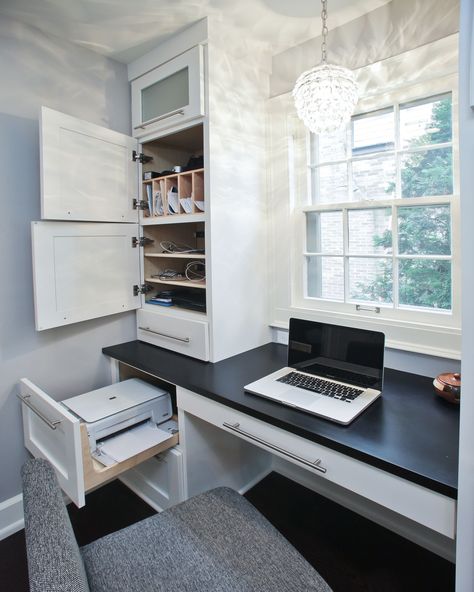 Hidden areas for printer, charging station, mail, etc... I don't like clutter when it comes to my office spaces... More Wfh Space, Cabinet Design Ideas, Country Office, Office Organizing, Maximize Small Space, Mudroom Decor, Built In Cabinet, House Updates, Office Designs