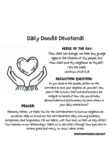 Daily Doodle Devotional - Leviticus 19:18 - Read - Reflect - Pray Leviticus 19, Love Thy Neighbor, Love Your Neighbour, Reflection Questions, That's Love, Verse Of The Day, Daily Devotional, Heavenly Father, Bible Study