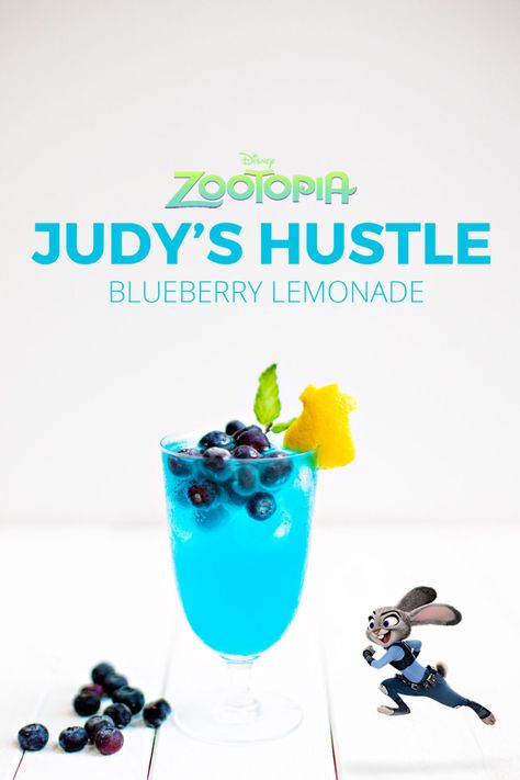 Judy's Hustle {A Disney Inspired Cocktail from Zootopia} Blueberry Lemonade… Zootopia Food, Blueberry Lemonade Cocktail, Disney Themed Drinks, Judy Hopps And Nick Wilde, Zootopia Birthday Party, Zootopia Birthday, Zootopia Party, Disney Inspired Cocktails, Disney Cocktails