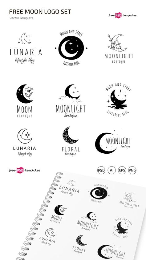 Moon Logos Ideas, Blue Moon Logo Design, Moon Logo Design Creative, Moon Logo Design Ideas, Moon Illust, Luna Logo Design, Moon Logo Ideas, Dream Logo Design, Moonlight Logo