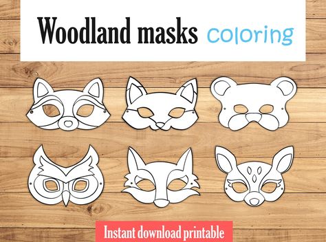 Fox Mask, Wolf Mask, Animal Masks, Animal Party Printable Masks - Woodland Creatures - Kids Activity - Party Printable - Instant Download Wolf Party, Mask Wolf, Wolf Birthday, Animal Masks For Kids, Fall Animals, Animal Lessons, Pet Theme, Masks For Kids, Printable Masks