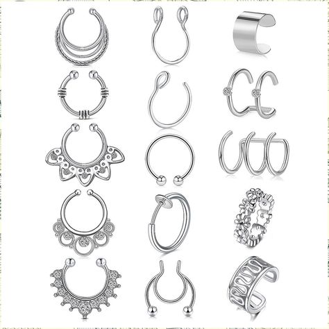 MODRSA Fake Nose Ring Fake Septum Fake Nose Rings Fake Nose Hoop Fake Nose Rings for Women Fake Nose Piercing Fake Septum Rin Belly Button Piercing Silver, Fake Belly Button Piercing, Fake Lip Piercing, Septum Piercing Rings, Faux Septum Piercing, Nose Piercing Fake, Fake Nose Stud, Fake Nose Piercing, Orr Piercing