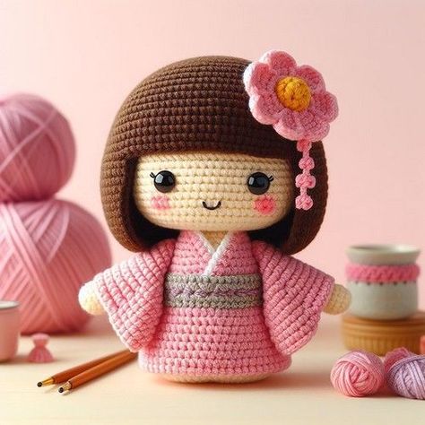 Crochet dolls Kurumi Crochet Pattern, Anime Doll Amigurumi Free Pattern, Crochet One Piece Doll, Crochet Kimono Doll, Crochet Chinese Doll, Crochet Kokeshi Doll Free Pattern, Chinese Dolls, Doll Amigurumi Free Pattern, Amigurumi Ideas