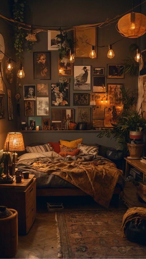 Unleash Your Urban Creativity: 15 Street Style Room Ideas to Revamp Your Space - Inspire Inlet Perfect Room Aesthetic, Room Aesthetic Ideas Vintage, Mens Room Design Bedrooms, Living Room Decor Grunge, Apartment Decor Inspiration Aesthetic, Grunge Room Decor 90s Vintage, Cozy Student Room, Interior Design Bedroom Men, Bohemian Grunge Bedroom