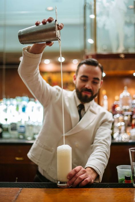 How to make a Ramos Gin Fizz from The Sazerac bar at the roosevelt hotel in New Orleans, The Taste SF Bartenders Photography, Bars In New Orleans, Strawberry Banana Milkshake, Ramos Gin Fizz, Gin Fizz Cocktail, Best Cocktail Bars, New Orleans Hotels, Roosevelt Hotel, Cocktail Photography