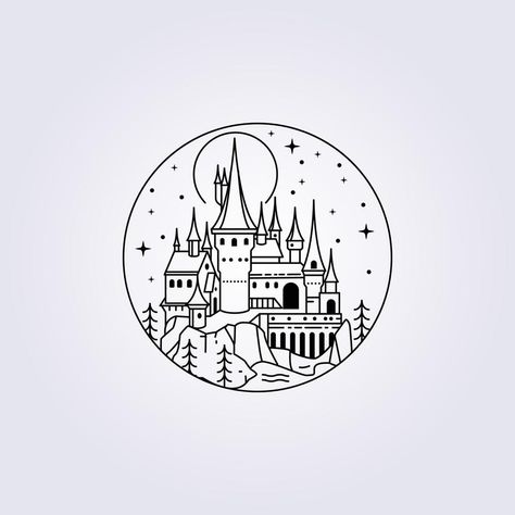 Harry Potter Lines, Harry Potter Castle, Castle Illustration, Castle Drawing, Harry Potter Tattoo, Hogwarts Castle, Harry Potter Drawings, Harry Potter Christmas, Pola Sulam