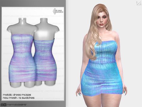 Female Shorts, Blue Dress Short, Sims 4 Dresses, Tube Dress, Sims 4 Cc Finds, Ruched Dress, Dot Dress, Asymmetrical Dress, Polka Dot Dress