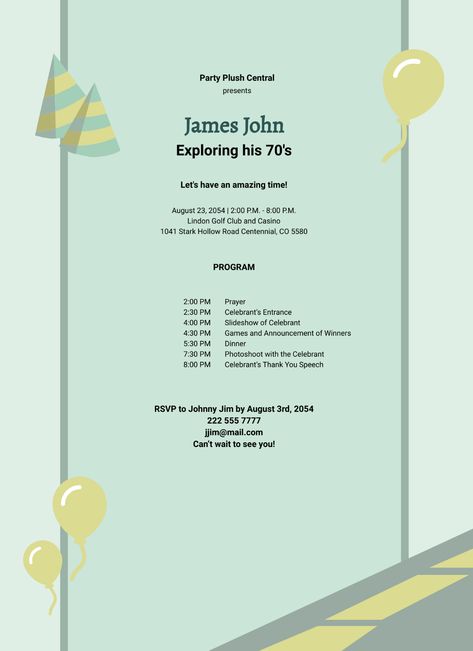 Is It Somebody's Debut, 7th, 60th, 50th, or 1st Birthday? To Ensure the Celebration Runs Smoothly, Make Sure to Carefully Plan the Program. To Help You Out, Template.net Offers Birthday Program Templates for Free. From the Script to the Party Flow, These Templates Provide Prewritten and Preformatted Content for Your Convenience. They're Also Fully Customizable for Your Personalized Experience. 60th Birthday Program Flow, Birthday Program Template, Program Flow, Free Brochure Template, 70th Birthday Parties, 80th Birthday Party, Event Program, Birthday Party 21, Program Template