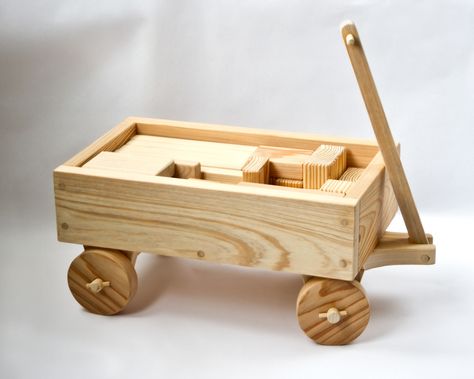 Handmade Wooden Toy Wagon with Blocks | Mike Roberts Carving & Wood Work Wood Wagon, Wooden Toy Trucks, Toy Wagon, Woodworking Equipment, 2 Days Left, Wood Toys Plans, Wooden Wagon, Wooden Toys Plans, Wood Crafting Tools