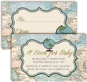 Adventure Awaits World Traveler Gender Neutral “Bring A Book” Cards for Baby Showers, 20 2.5 by 4 Inch Double Sided Insert Cards by AmandaCreation, Invite Guests to Bring A Book for the Baby Adventure Baby Shower Theme, Adventure Awaits Baby Shower, Travel Baby Shower Theme, Travel Baby Showers, Adventure Baby Shower, Cute Phrases, Baby Shower Theme, And So The Adventure Begins, Travel Themes