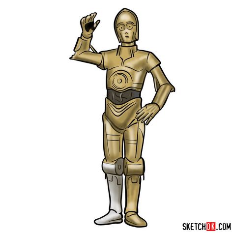 How to draw C3PO - Step by step drawing tutorials R2d2 Drawing, C3po Art, Easy Drawing Guides, C3po And R2d2, Drawing Guides, Crayon Drawings, Star Wars Drawings, Drawing Heads, Star Wars Tattoo