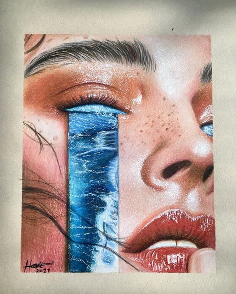 Hermine (@hastiartblack) posted on Instagram: “Ocean eyes💙🌊 On sketch with color pencil ✍🏼 . . . . . . . . . . . . . . #arttiktok #art #artist #ocean #oceaneyes #sketchbook #sketch…” • Feb 8, 2021 at 9:15am UTC Ocean Eyes Painting, Ocean Eyes Tattoo, Ocean Eyes Drawing, Sketch With Color, Hyper Realism, Ocean Drawing, Prismacolor Art, Ocean Eyes, Eye Painting