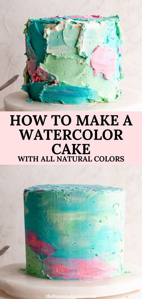 Watercolor Cake Tutorial Watercolor Cake Tutorial, Banana Diaries, Vegan Dessert Bars, Spring Challenge, Artist Cake, Easy Vegan Dessert, Watercolor Cake, Vegan Cakes, Vegan Cake Recipes