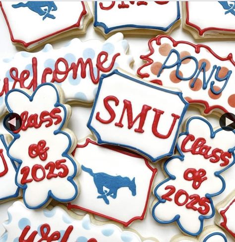 Smu Graduation Party, College Bed, Bed Party, College Bedding, Graduation Party Planning, Blue Graduation, Graduation Cookies, Graduation Party Decor, Grad Party