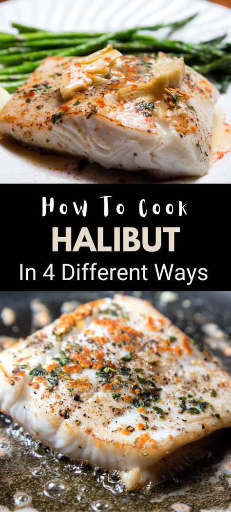 An easy-to-follow guide on cooking halibut in four different ways: baking, grilling, pan-searing, and poaching. Perfect for seafood lovers looking to try new recipes! #Halibut #SeafoodRecipes #CookingTips How To Cook Halibut, Halibut Recipes Healthy, Halibut Recipes Baked, Grilled Halibut, Halibut Recipes, Smoked Cooking, Fish Dinner, Dinner Entrees, Baked Fish