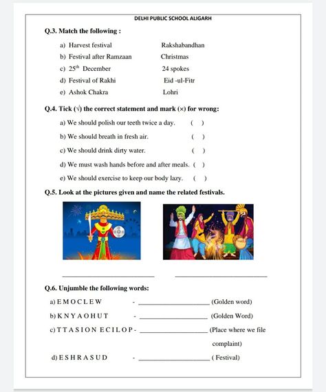 Festival Worksheets For Grade 1, 2nd Class Evs Worksheet, Evs Worksheet, Worksheet For Class 2, Olympiad Exam, Grammar Notes, Dictionary Skills, English Grammar Notes, English Knowledge