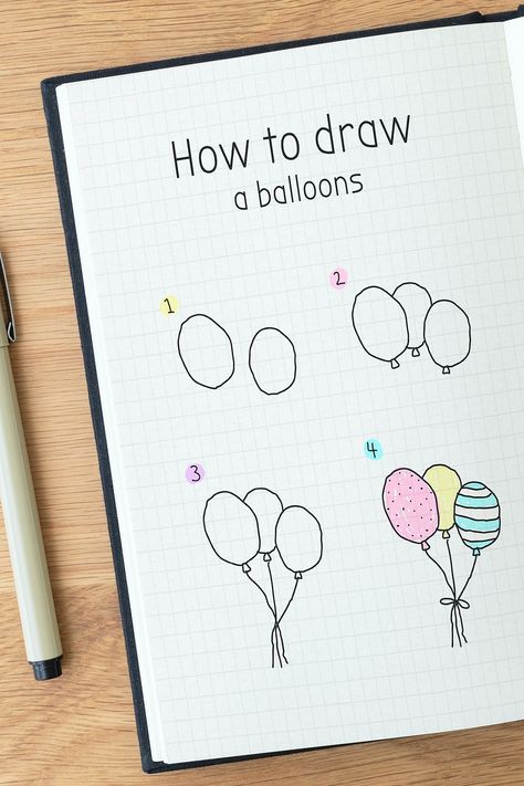 How to draw a balloons doodle tutorial on a white paper mockup | free image by rawpixel.com / nunny Balloons Doodle, Draw Balloons, Nails Theory, How To Draw Balloons, Doodle Tutorial, Doodle Notebook, Magic Doodle, Notebook Mockup, Birthday Doodle