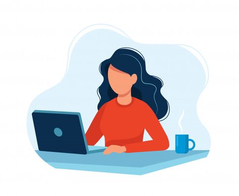 Woman working with computer Premium Vect... | Premium Vector #Freepik #vector #business Free Delivery, Laptop, Computer, Shower, Coffee