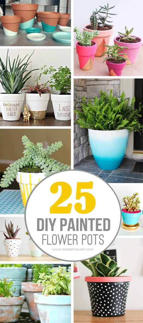 25 DIY Painted Flower Pot Ideas...you'll LOVE | via Make It and Love It Diy Painted Flower Pots, Potted Gardens, Flower Pot Design, Terracotta Flower Pots, Plants Ideas, Fleurs Diy, Flower Pot Crafts, Diy Flower Pots, Painted Flower Pots