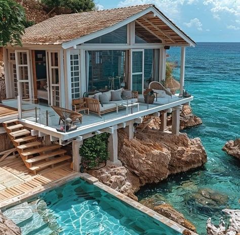 Maldives House, Sims Exterior, House On Water, Dream Life House, Water House, Dream Beach Houses, Pool Chemicals, Dream House Rooms, Dream Beach