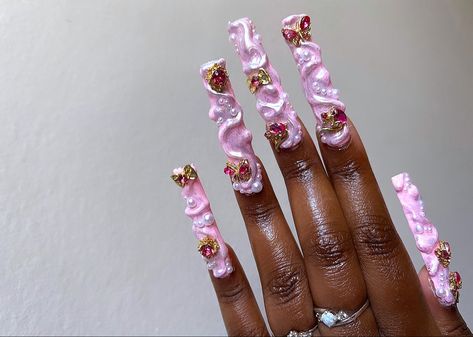 Pink Long Nails Pink Acrylic Long Nails, Nails Aesthetics, Rasta Nails, Nail Tek, Junk Nails, Diy Acrylic Nails, French Tip Acrylic Nails, French Acrylic Nails, Dope Nail Designs