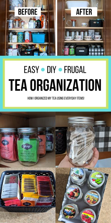 Coffee And Tea Storage, Diy Tea Storage Ideas, Diy Tea Organizer Ideas, Tea Cupboard Organization, Tea Organization Diy, Diy Tea Bag Organizer, Tea Storage Ideas, Tee Organisation, Tea Organization Storage