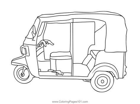 Passenger Motor Tricycle Coloring Page Tricycle Drawing, Auto Rickshaw, Diy Box, Tricycle, Free Kids, Printable Coloring, Printable Coloring Pages, Coloring Pages For Kids, Coloring Page