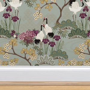 24 in Japanese Garden Sage with Plum and Wallpaper | Spoonflower Japanese Garden Lighting, Garden Sage, Nordic Winter, Natural Sisal, Grasscloth Wallpaper, In Wallpaper, Wallpapers Vintage, Japanese Garden, Wallpaper Roll