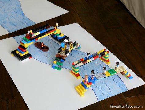 Do a LEGO Bridge Building Challenge! Lego Bridge Challenge, Lego Bridge Ideas, Lego Bridges, Construction Activities Preschool, Lego Bridge, Construction Theme Preschool, Bridge Kids, Love Activities, Stem Building