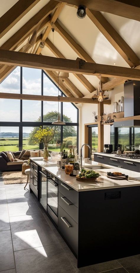 Kitchen With Forest View, Fairytale House, Kitchen Addition, Barn House Design, Dream Kitchens Design, Kitchen Living, Barn House, Rustic Farmhouse, Dream Kitchen