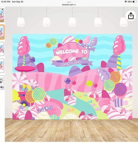 Welcome To Candyland, Candyland Backdrop, Candy Theme Birthday, Candyland Lollipop, Baby Birthday Party Decorations, Lollipop Birthday, Baby Shower Background, Candy Birthday Party, Candy Theme